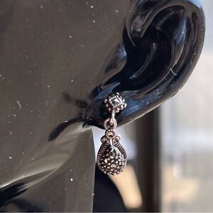 Vintage Art Deco Sterling Silver Marcasite Teardrop Drop Post Earrings